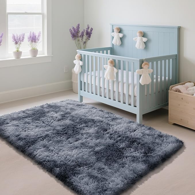 4x6 Mottled Grey Rug for Bedroom, Fluffy Area Rug Small Rug Bedroom Carpet | - Image 2
