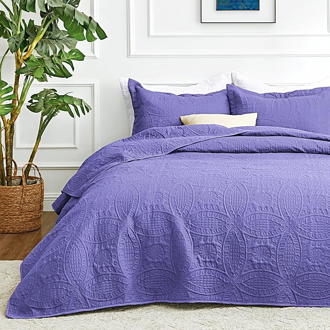 Love's cabin California King Size Quilt Bedding Set Deep Purple Bedspreads by Lovescabin