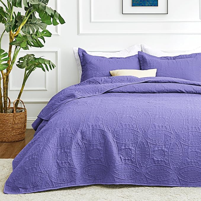 Love's cabin King Size Quilt Bedding Set Deep Purple Bedspreads by Lovescabin