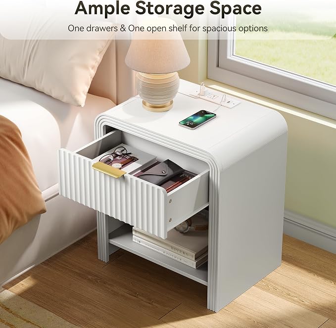 Decofy Fluted 1-Drawer Nightstand Set of 2 - Image 4