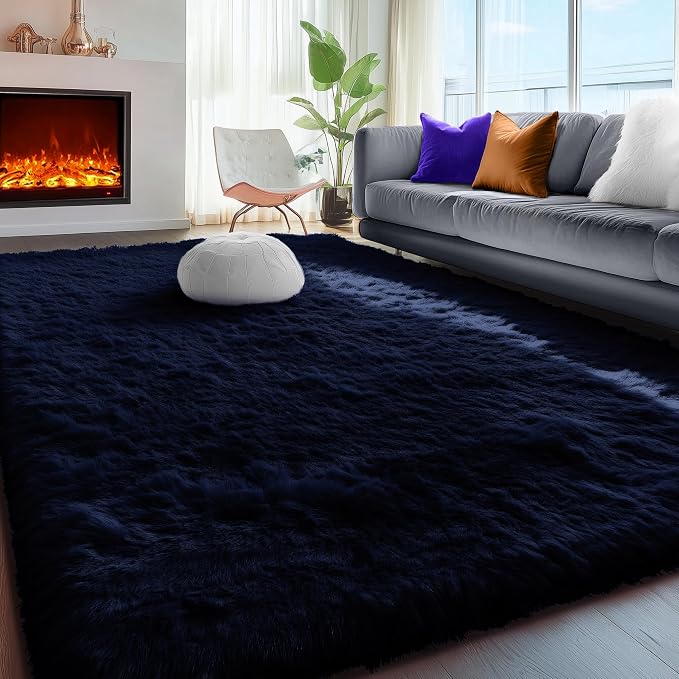Dark Navy Blue Rugs for Living Room 5x7 Ft, Plush Area Rugs for Bedroom - Image 6