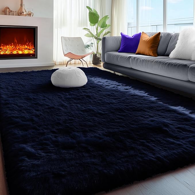 Dark Navy Blue Rugs for Living Room 5x8 Ft, Plush Area Rugs for Bedroom by PAGISOFE