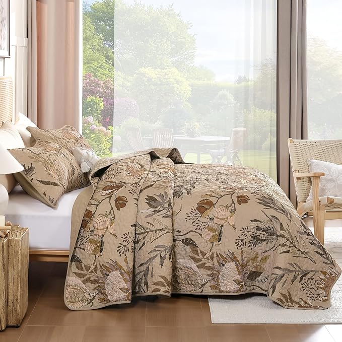 Dintszyayue Fall Quilt King Size Brown, Soft Microfiber Lightweight Farmhouse - Image 3