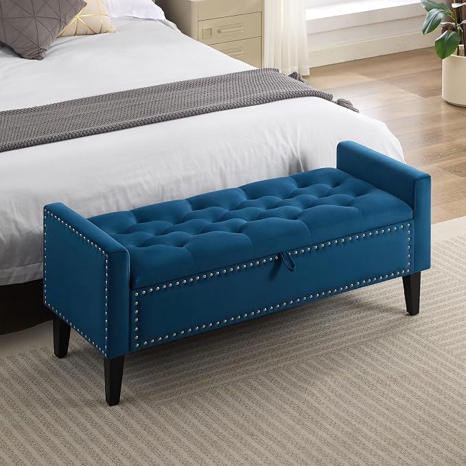 WUTUTUEE 47" Velvet Storage Bench, Upholstered Bed Bench by WUTUTUEE