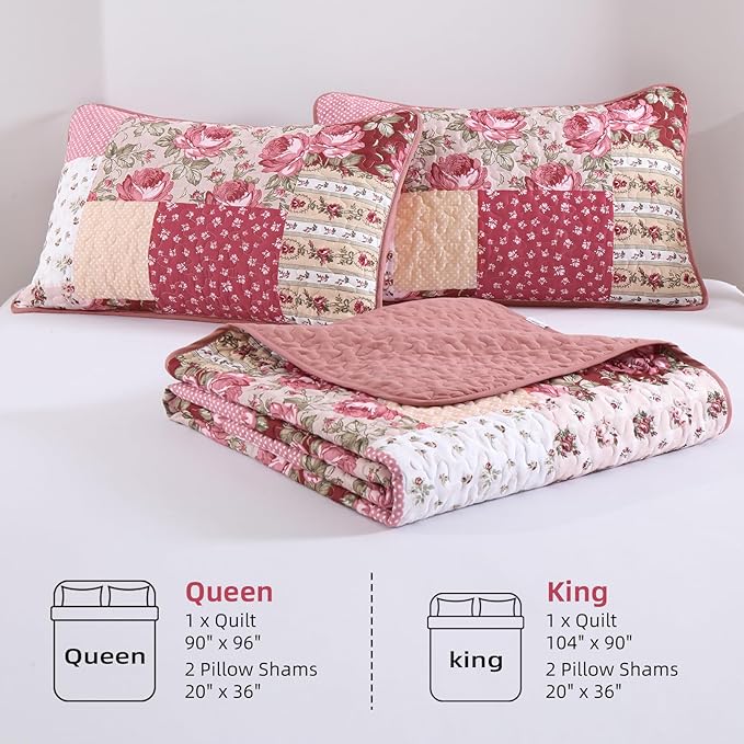 Anibedding Floral Patchwork Quilt Set King Size, Soft Lighweight Farmhouse - Image 7