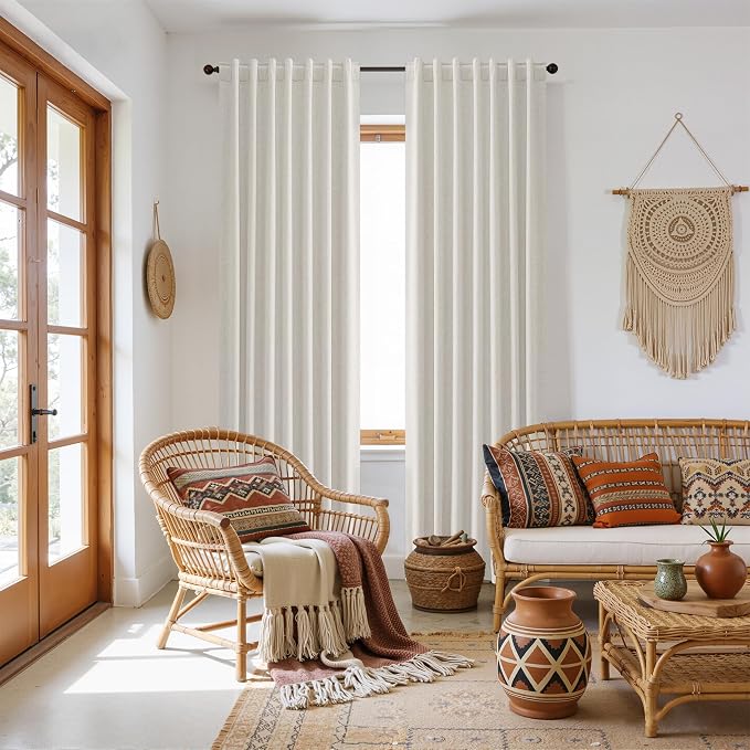 100% Blackout Boho 96 Inches Long Natural Linen Curtains Floor to Ceiling Drapes - Image 8