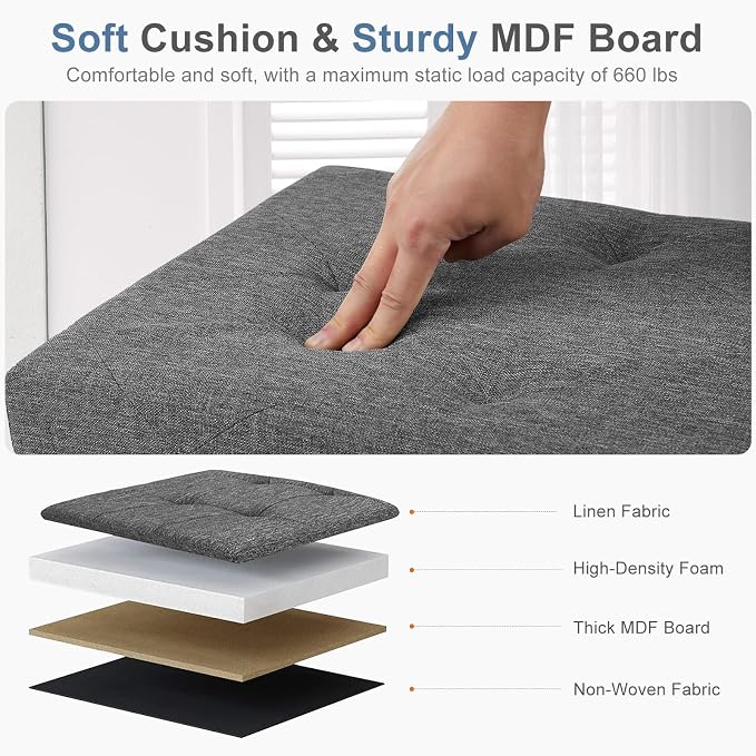 DUMOS 30 Inch Foldable Storage Ottoman Bench, Linen Fabric Hidden Storage Chest - Image 5