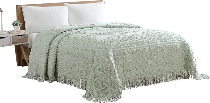 Beatrice Home Fashions Medallion Twin Cotton Chenille Bedspread, Sage | Vintage by BeatriceHomeFashions