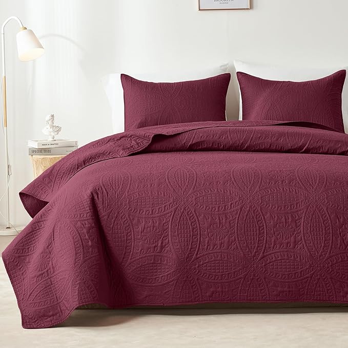akkialla 118"x106" Burgundy California King Quilt Set, Oversized Floor-Length by akkialla