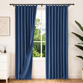 Etherealveil Navy Blue Pinch Pleated Blackout Curtains 2 Panels 52"x102" | Back by Etherealveil