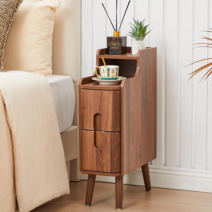 Narrow Nightstand Set of 2, Wood 2 Drawer Small Nightstand, Slim Side Table - Image 7