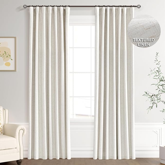 100% Blackout Linen Curtains for Bedroom Ceiling to Floor 96 Inch Long 8FT by Joywell
