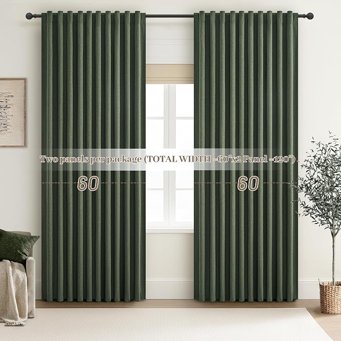 Dark Olive Green Curtains 60 Inch Length Extra Wide Pleated Black Out 90 Inch - Image 6