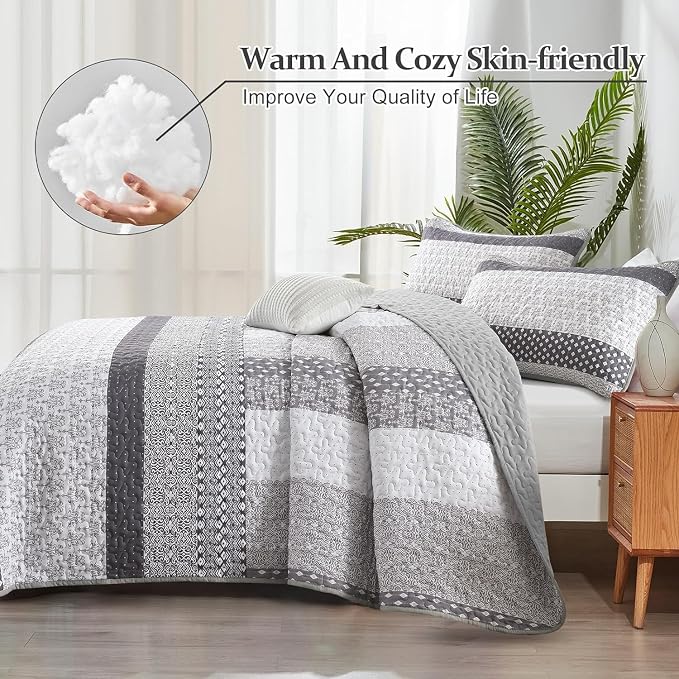 WONGS BEDDING Twin Quilt Bedding Set 2 Piece Grey Bedspread Set, Modern Casual - Image 4