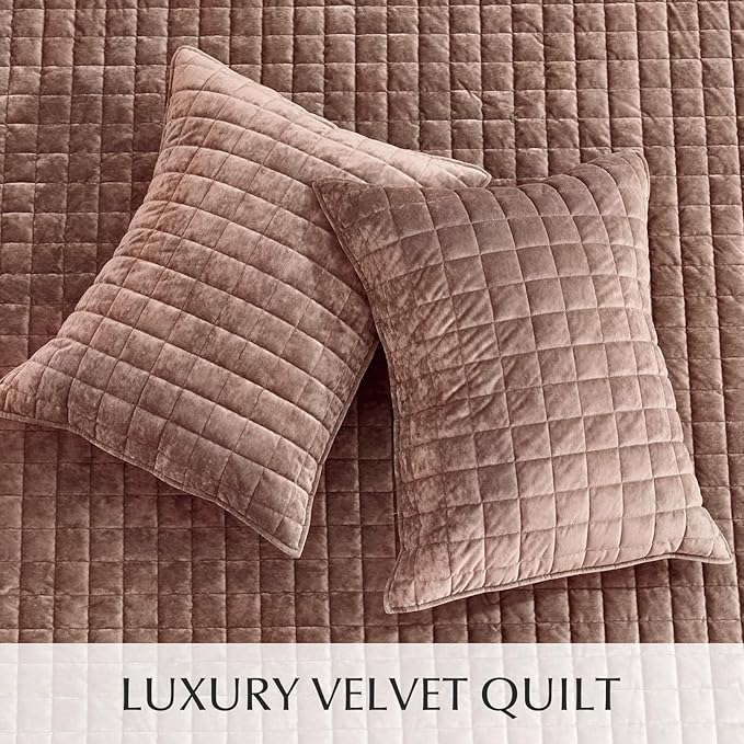 RECYCO Channel Box Stitch Velvet Quilt Set, Queen Size, Terracotta Clay | Ultra - Image 4