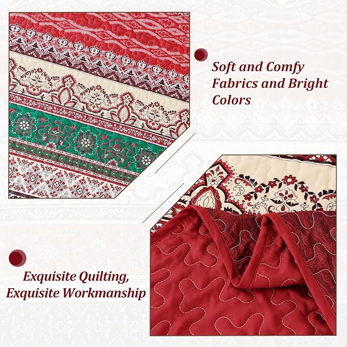 WONGS BEDDING Boho Quilt Set Full, Ultra Soft Lightweight Bedspread - Image 4
