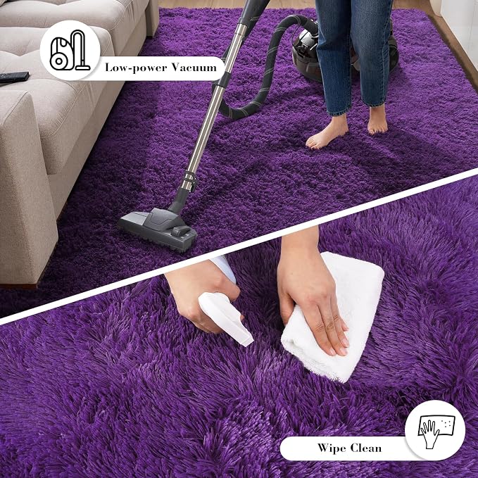 4x6 Purple Rug for Bedroom, Fluffy Shag Area Rugs Small Carpet Bedside Rug | - Image 5