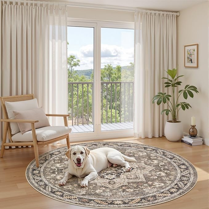 cotiled 6ft Round Living Room Area Rug, Traditional, Dining Room, and Home - Image 6