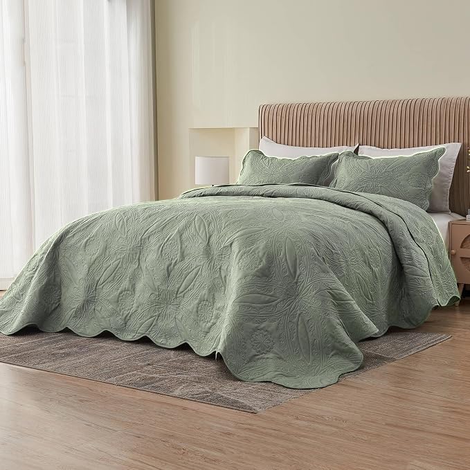 Kingnex Oversized King Bedspreads 128x120 Ultrasonic Quilted Sage | Extra Wide - Image 3