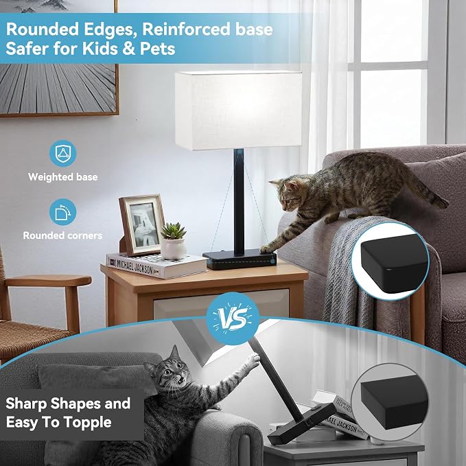 Touch Lamps for Bedroom, 3 Way Dimmable Grey Bedside Table Lamps Set of 2 | USB - Image 6