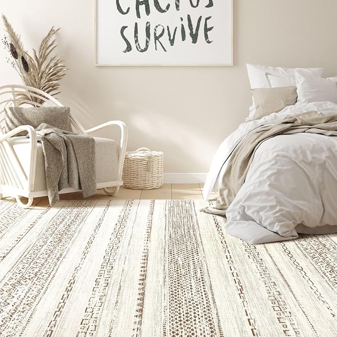Nakagishi Boho 5x8 Area Rug Living Room Rugs Machine Washable Brown | Soft - Image 6