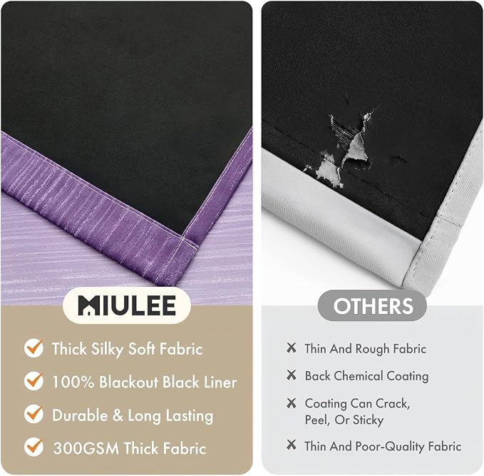 MIULEE Purple and Greyish White Ombre Blackout Curtains 52Wx90L Set of 2 | Full - Image 7