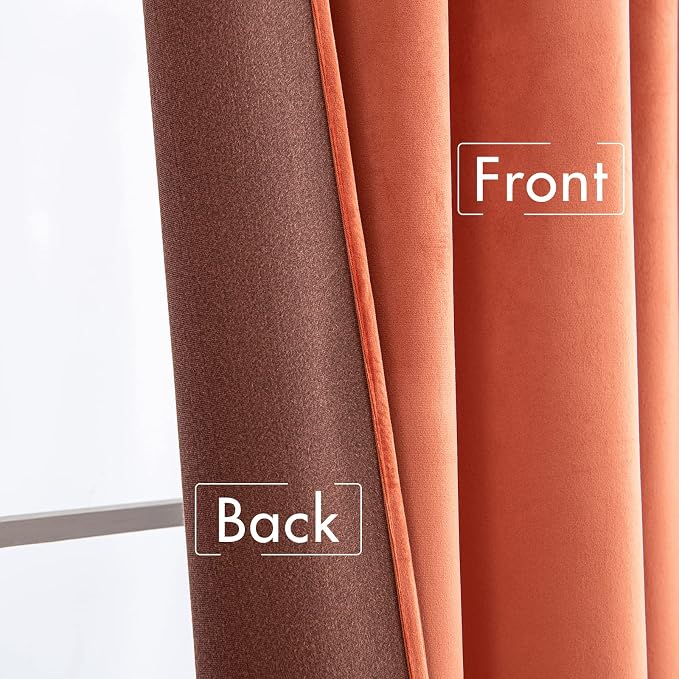 MIULEE Fall Burnt Orange Velvet Blackout Curtains Pinch Pleat 52" Wx108 L | 2 - Image 6