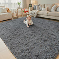 5x8 Dark Grey Shag Area Rug for Living Room, Fluffy Plush Carpet | Non-Slip by Junhejiamei