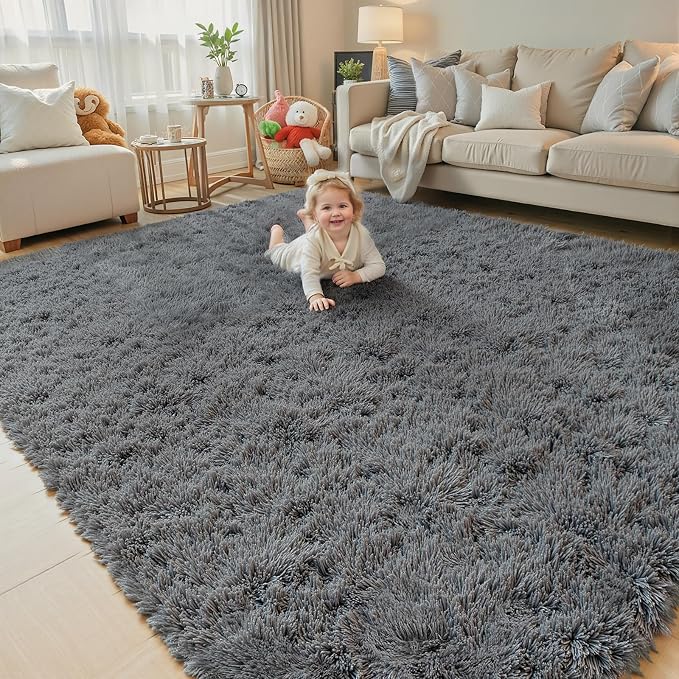 6x9 Shag Area Rug for Living Room, Dark Grey Soft Plush Fluffy Carpet | by Junhejiamei