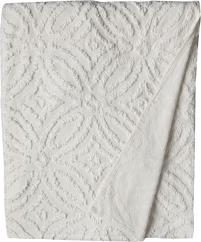 Beatrice Home Fashions Wedding Ring Queen Cotton Chenille Bedspread, Ivory | - Image 4