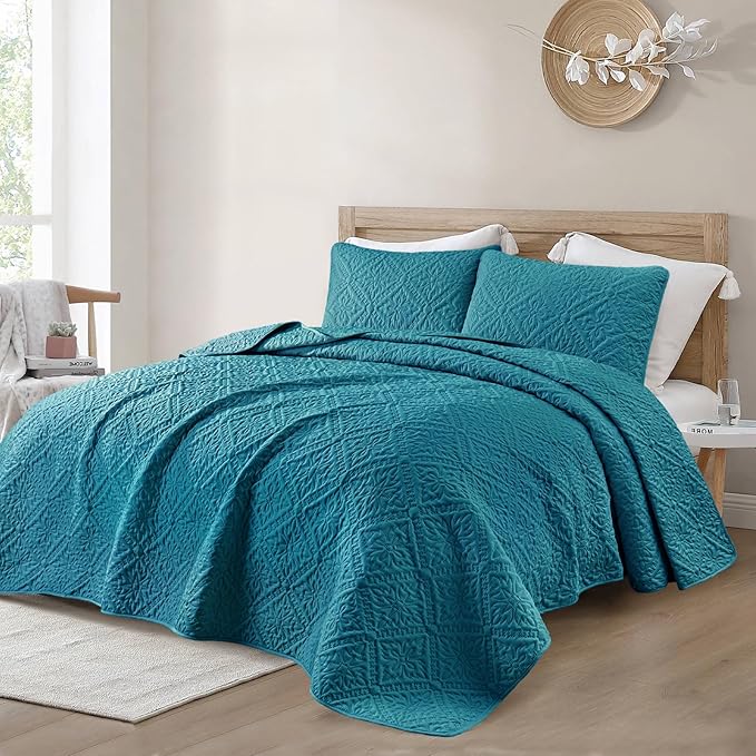 Exclusivo Mezcla King Quilt Set, Teal | Lightweight Soft Bedspreads Coverlets - Image 2