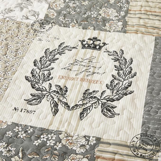 Cmfshape Floral Quilt King, 3 Piece Bird Pattern Bedspread Set, Country Quilted - Image 4