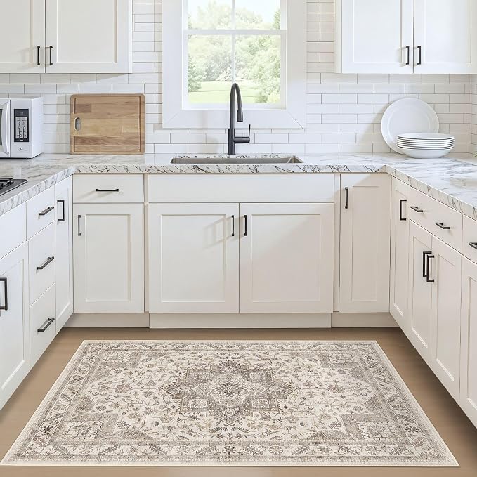 cotiled 3x5 Area Rug for Living Room, Traditional, Light Brown | Washable Soft - Image 2