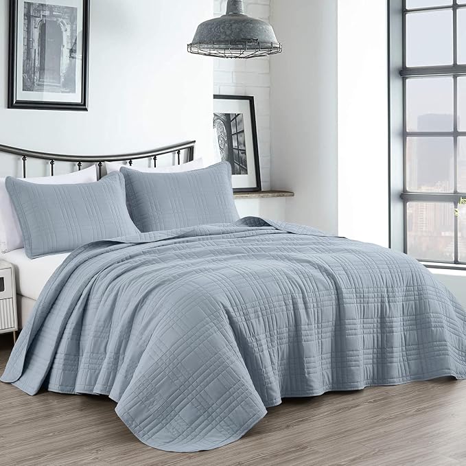 Chezmoi Collection Kingston Queen Size Bedspread Set, 3-Piece Cool Gray by ChezmoiCollection