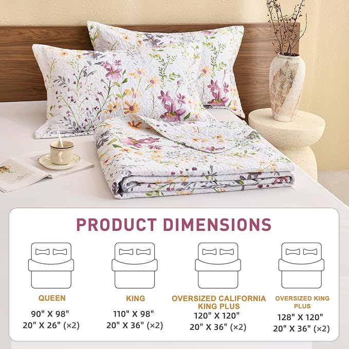 Lady Ann Wild Floral Printed Bed Quilt Sets Queen 100% Cotton Yellow Flower - Image 7