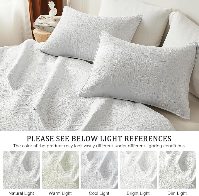 akkialla 118"x106" White California King Quilt Set, Oversized Floor-Length - Image 5
