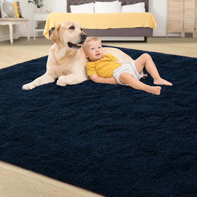 5x8 Navy Blue Rugs for Living Room, Soft Fluffy Dark Blue Area Rug for Bedroom - Image 4