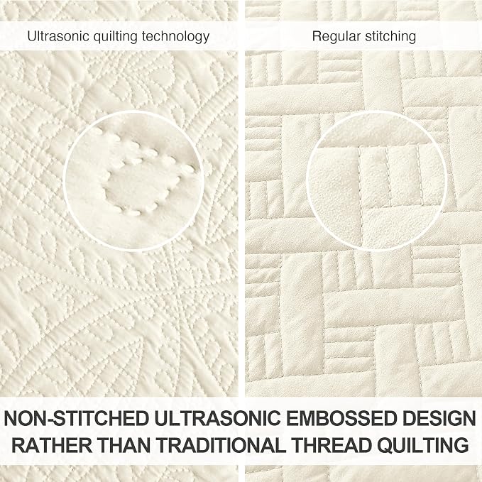 Love's cabin California King Size Quilt Set Beige Bedspreads - Image 3