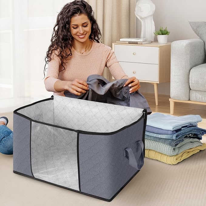 4 Pack Storage Bags for Clothes Blanket Storage Bins - Image 3