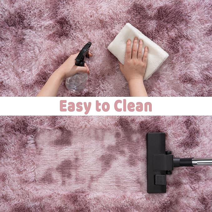 Soft Runner Rugs for Bedroom Hallways 2x6 Tie-Dyed Grey Purple | Fluffy Shag - Image 8