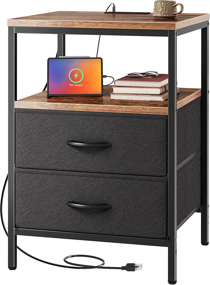 Huuger Night Stand with Charger Station, 27.7 Inch Tall Nightstand | Bed Side by Huuger