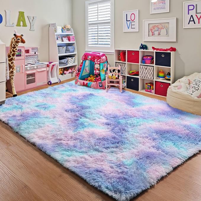 Rainbow Rugs for Girls Bedroom, 5x8 Fluffy Bedside Throw Area Rug, Soft Plush - Image 7