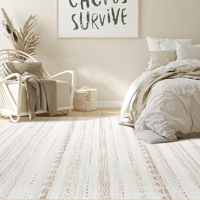 Nakagishi Boho 3x5 Area Rug Living Room Rugs Machine Washable Beige/Brown | - Image 4