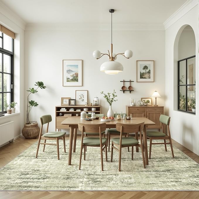 8x10 Area Rugs for Living Room, Abstract Large Washable Rug Green | Soft & - Image 8