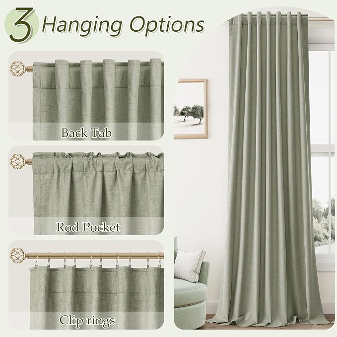 Sage Green 100% Blackout Linen Curtains 95 Inch Length 2 Panels Set - Image 6