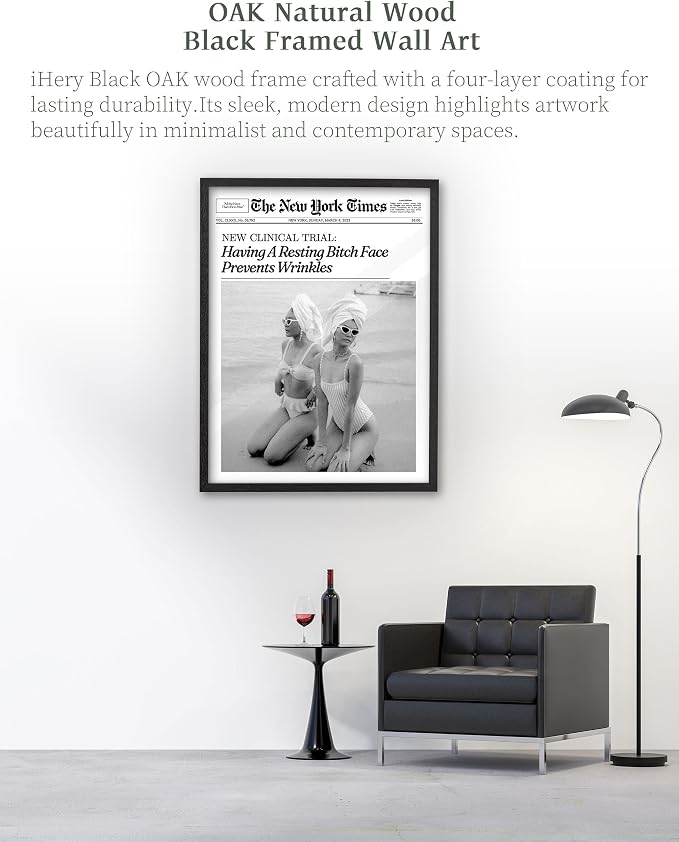 iHery 16x20in Funny Beach Girls Black Framed Newspaper Wall Art | Premium Black - Image 4