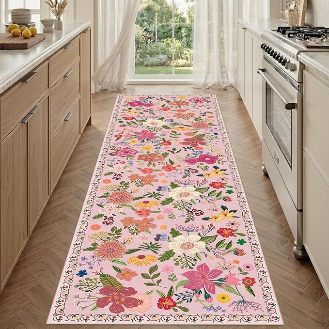 Latte&Fog Pink Washable Hallway Runner Rug 2.6x8 Non Slip Kitchen Rug | Low by LatteFog