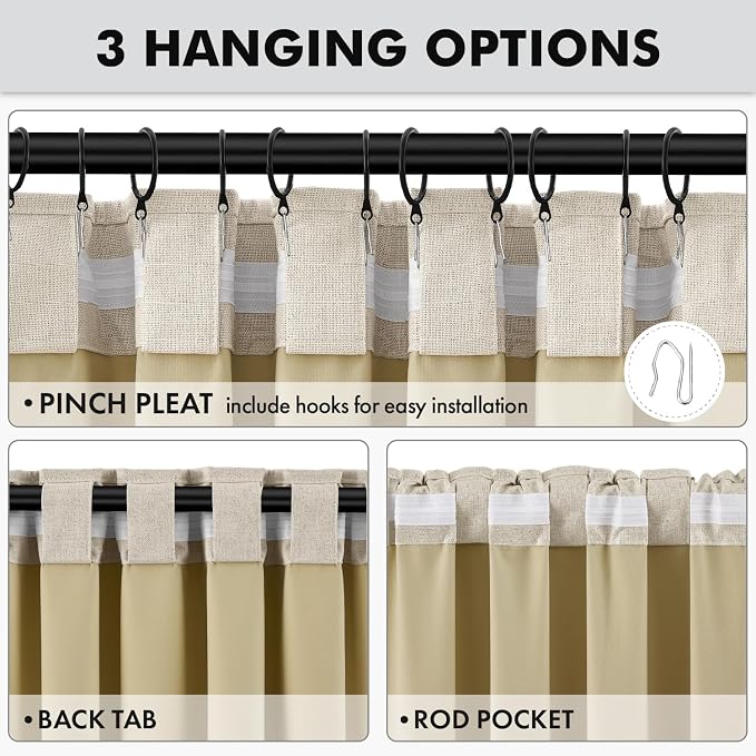 MIULEE 100% Blackout Linen Curtains 42 x 63 Inch Cobblestone 2 Panels | Thermal - Image 5