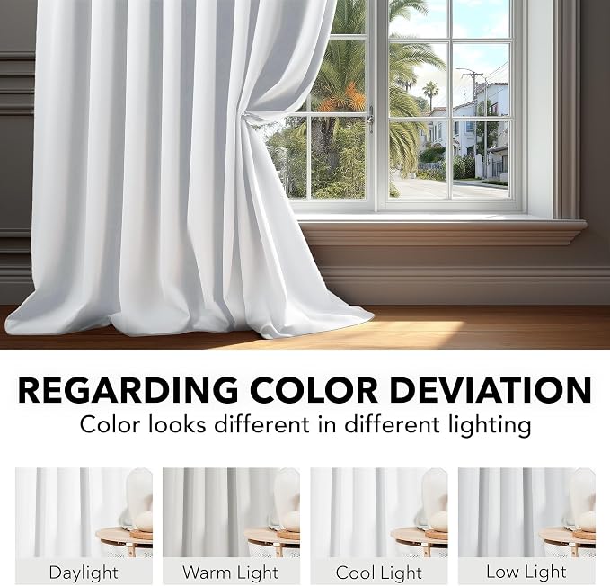 Deconovo Pure White Curtains for Living Room, Back Tab and Rod Pocket Curtain - Image 6