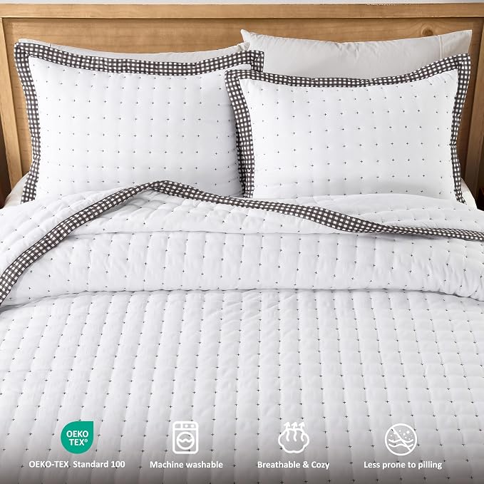 WDCOZY White Cloud Quilt Set Twin Size, Lightweight Soft Cross Stitch Bedspread - Image 3